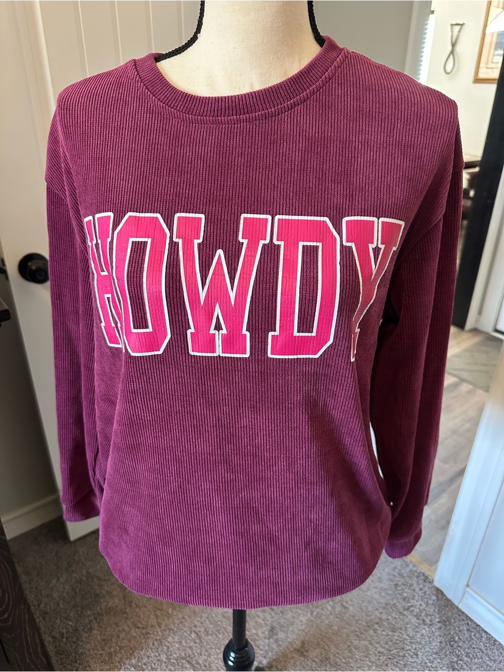 Howdy Corduroy Pullover Sweatshirt - Deep Berry Pink